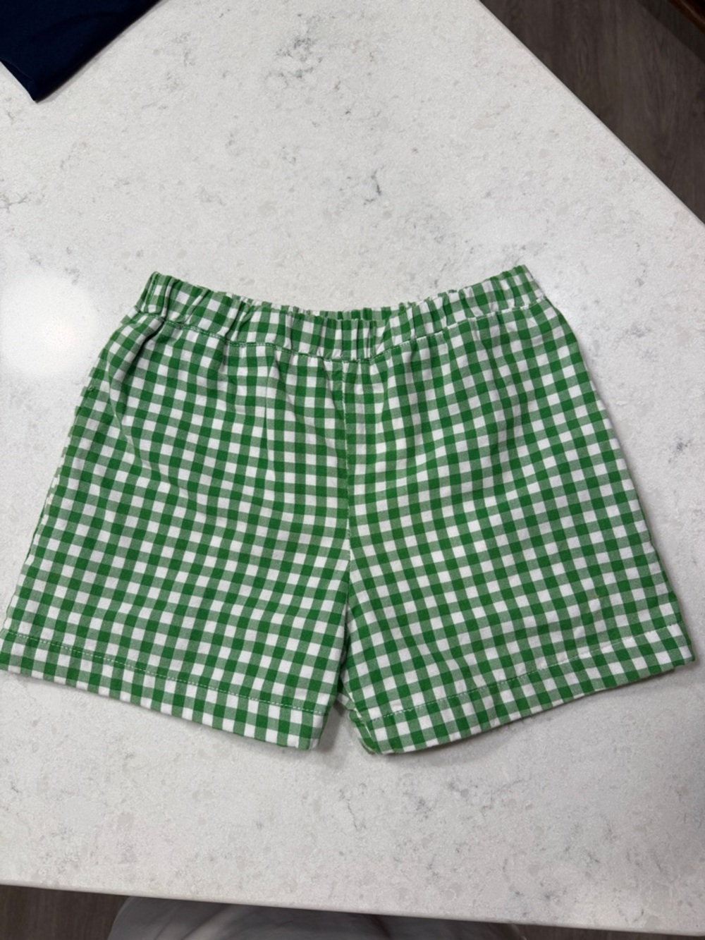 The Beaufort Bonnet Company Green and White Gingham Elastic-Waist Kids Shorts